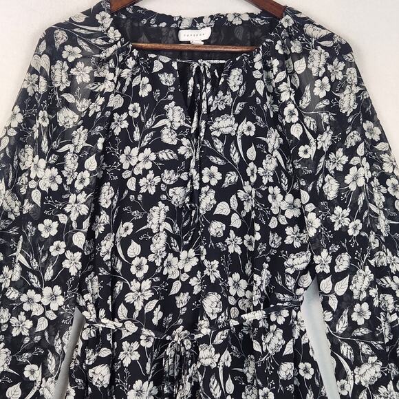 Topshop Dress Women’s Size 10 Black Floral Long Sleeve Mini Lined Sheer Boho EUC - Picture 5 of 16